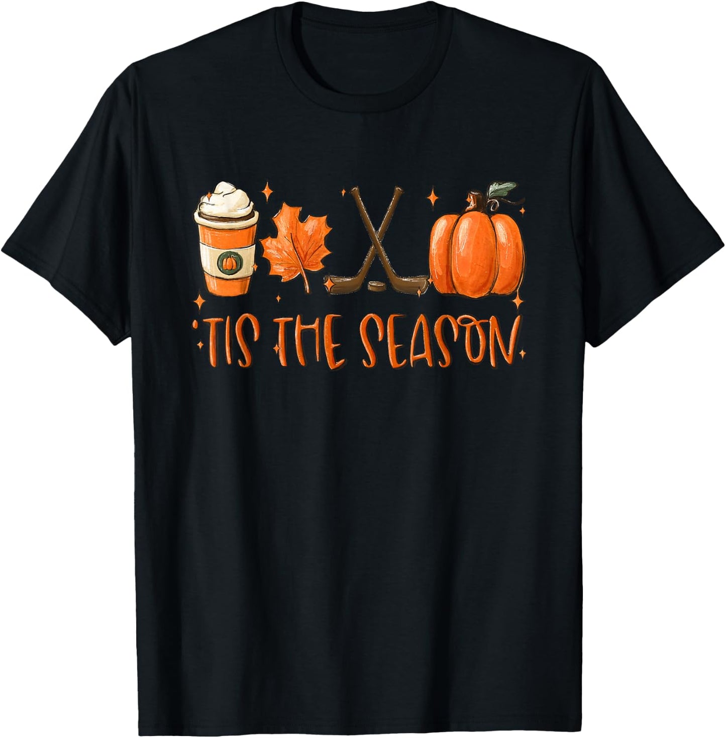 Tis The Season Pumpkin Latte Fall Leaves Thanksgiving Hockey T-Shirt - T-Shirt | Black
