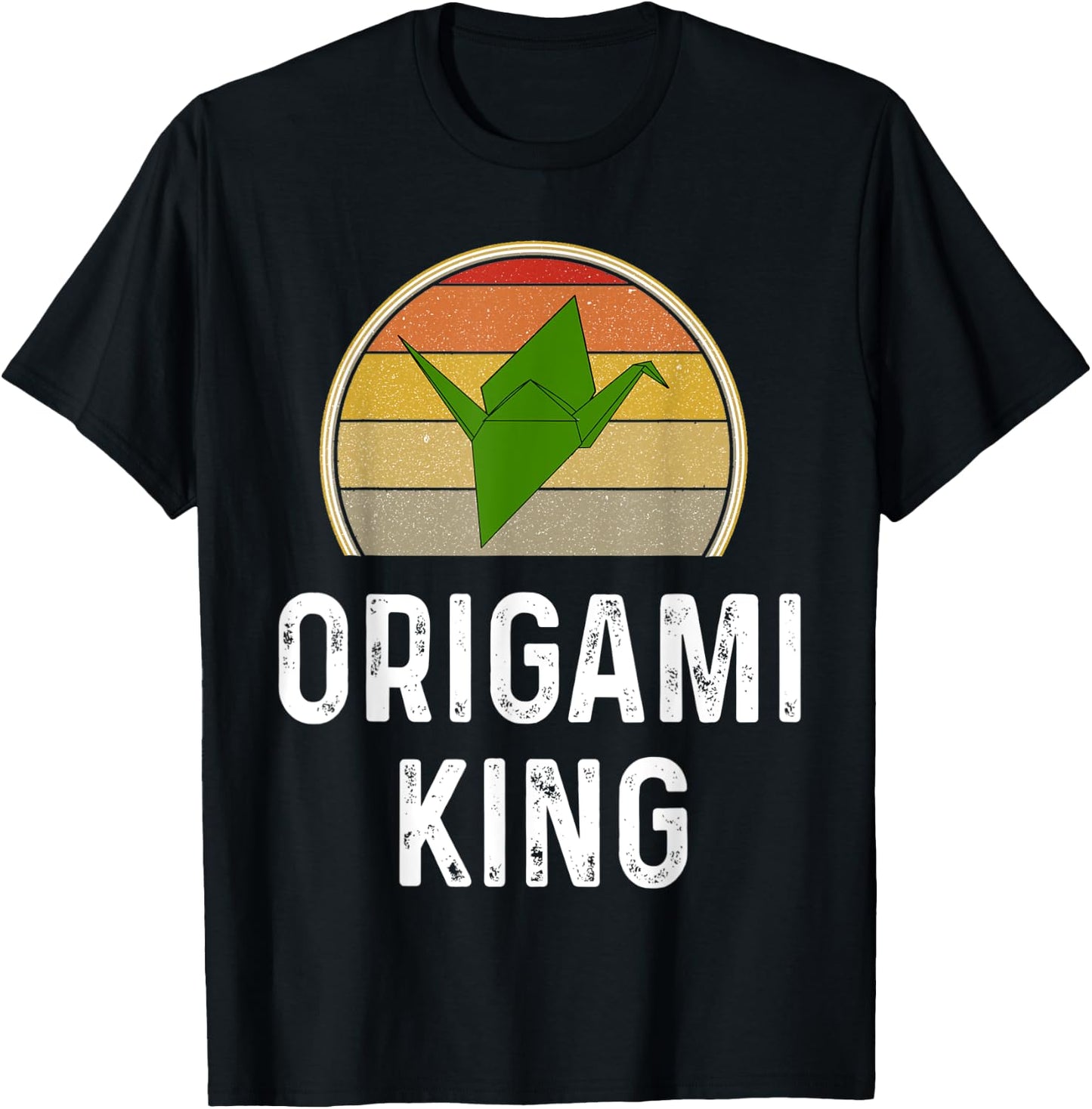 Funny Origami King Folded Paper Bird Crane Retro Sunset T-Shirt - T-Shirt | Black