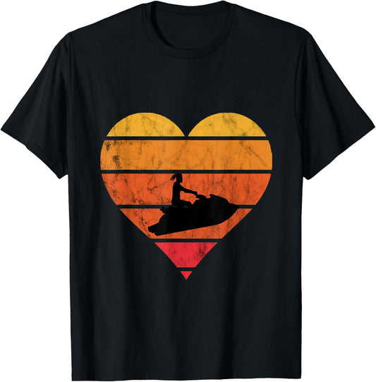 Jet Ski Retro Vintage Sunset Heart Jet Skiing Watercraft T-Shirt - T-Shirt | Black