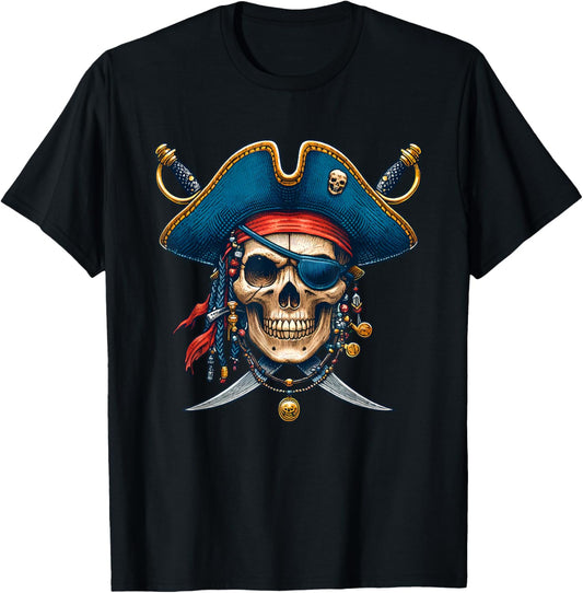 Pirate Skull Halloween Costume Men Women Boys Girls Teens T-Shirt - T-Shirt | Black