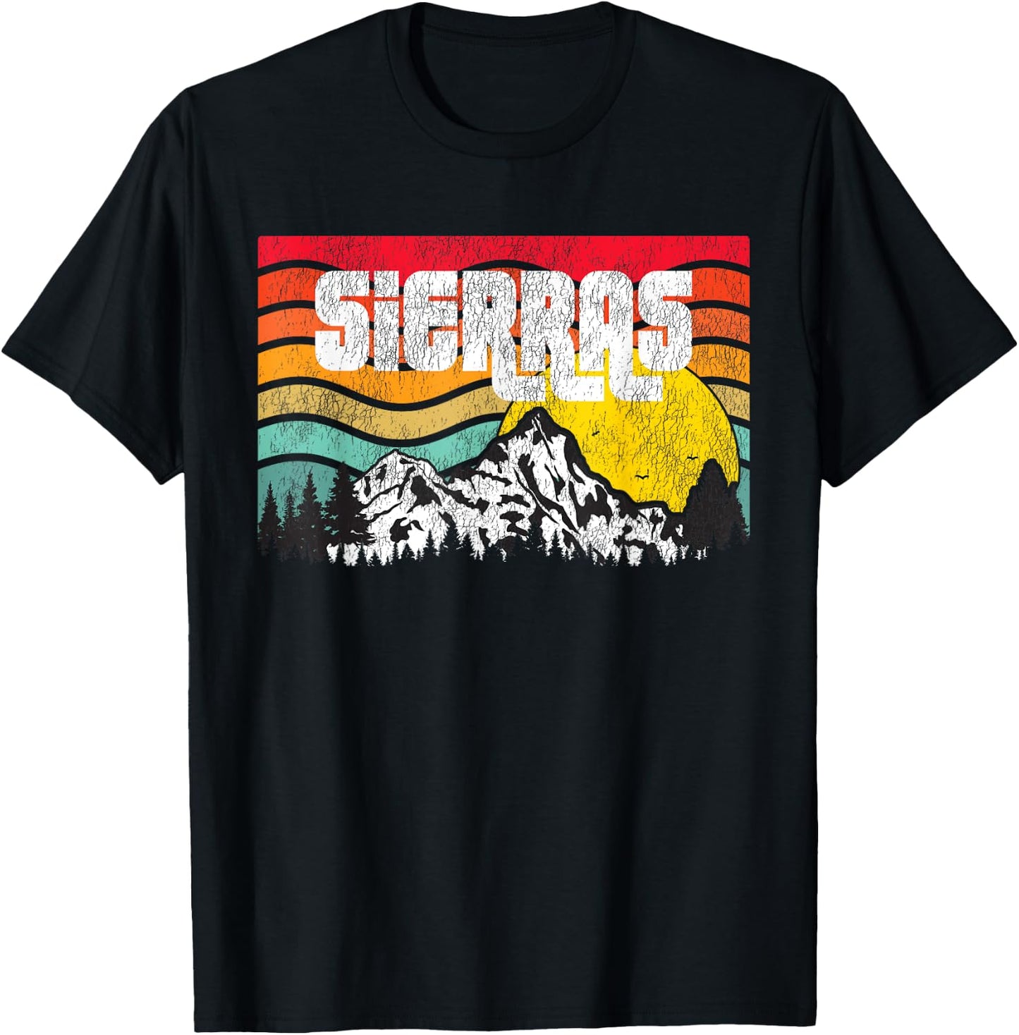 Sierra Mountains High Sierras PCT Vintage Sunset Retro T-Shirt - T-Shirt | Black