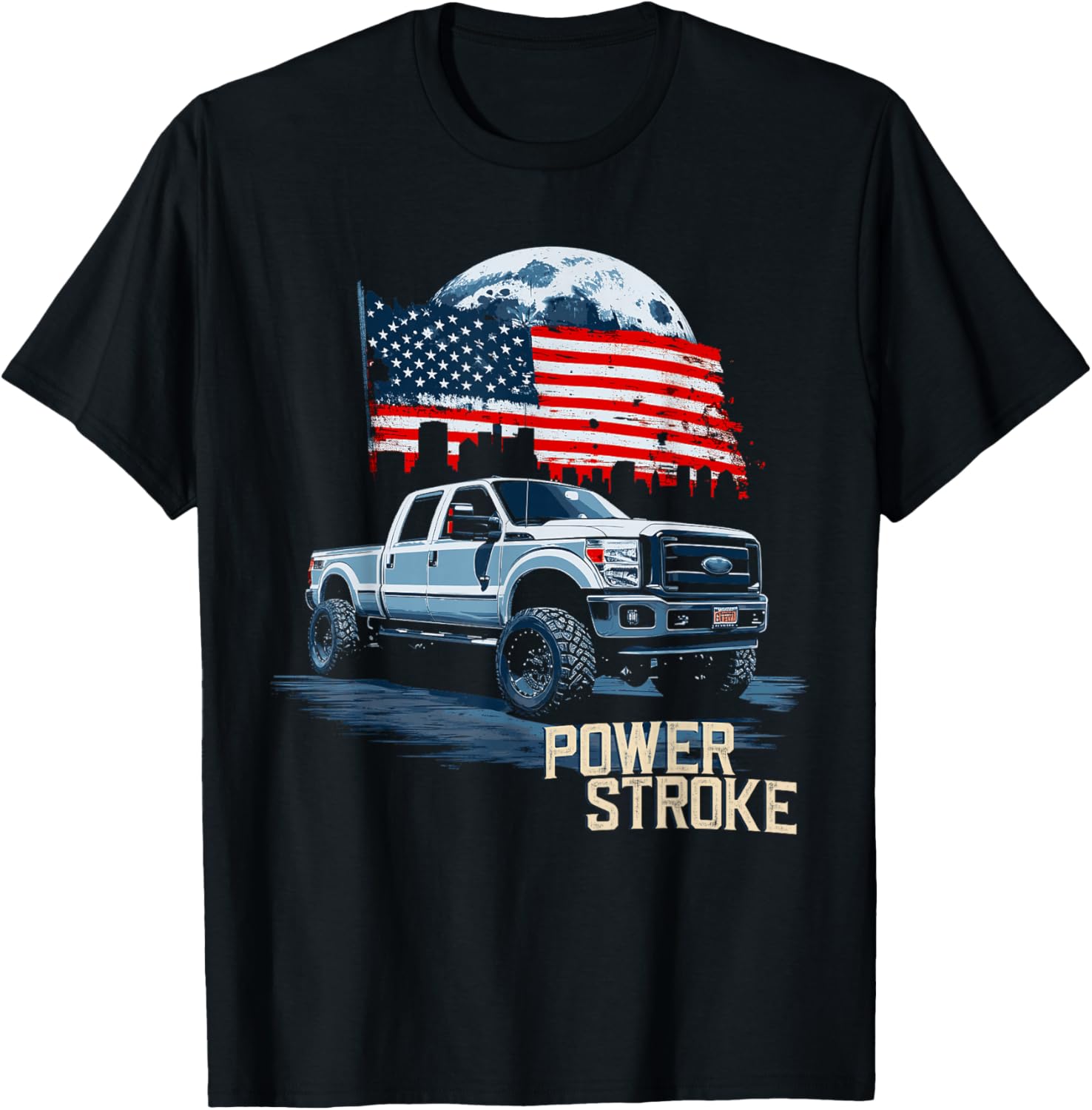 Powerstroke Patriotic Truck American Flag Diesel Truck T-Shirt - T-Shirt | Black