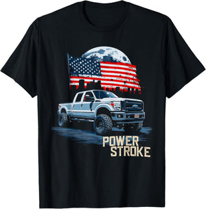 Powerstroke Patriotic Truck American Flag Diesel Truck T-Shirt - T-Shirt | Black