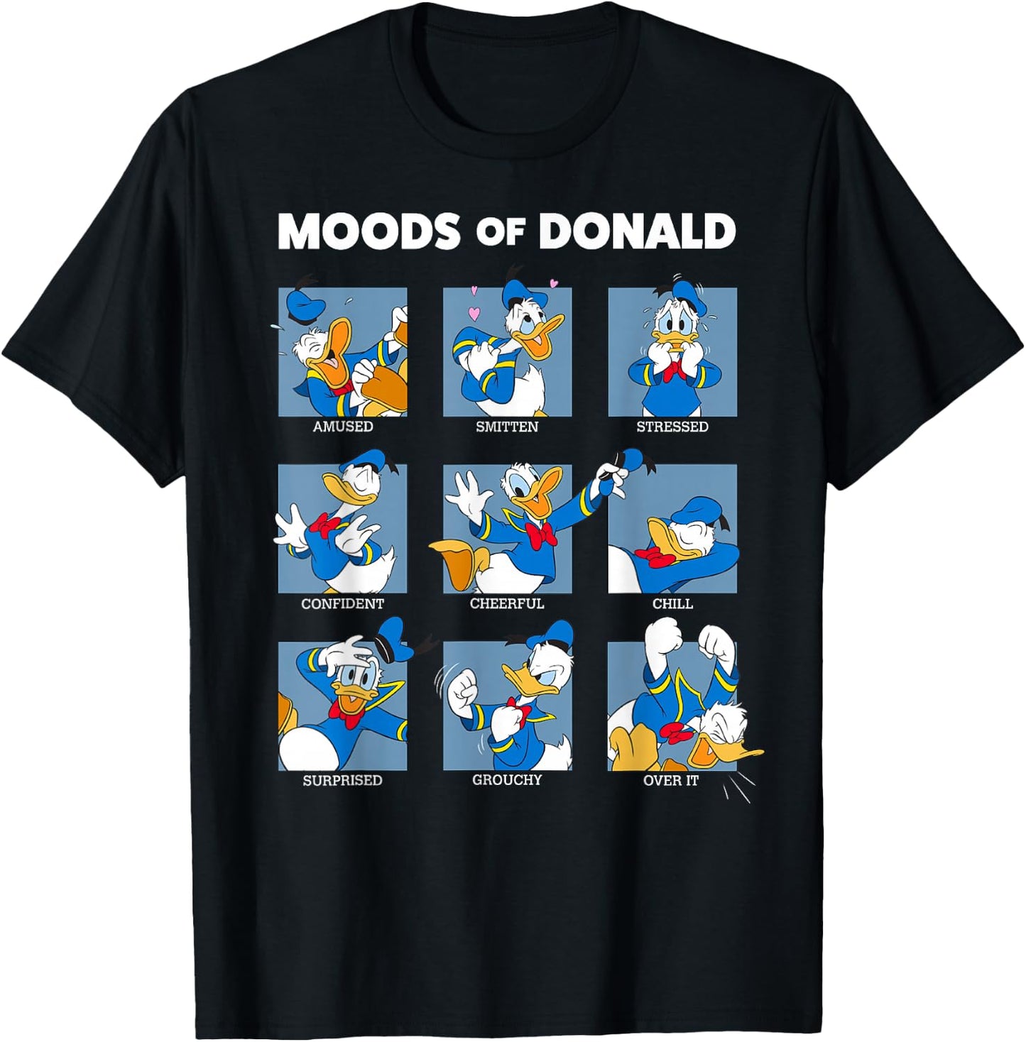 Disney Mickey And Friends Moods Of Donald Duck Short Sleeve T-Shirt - T-Shirt | Black