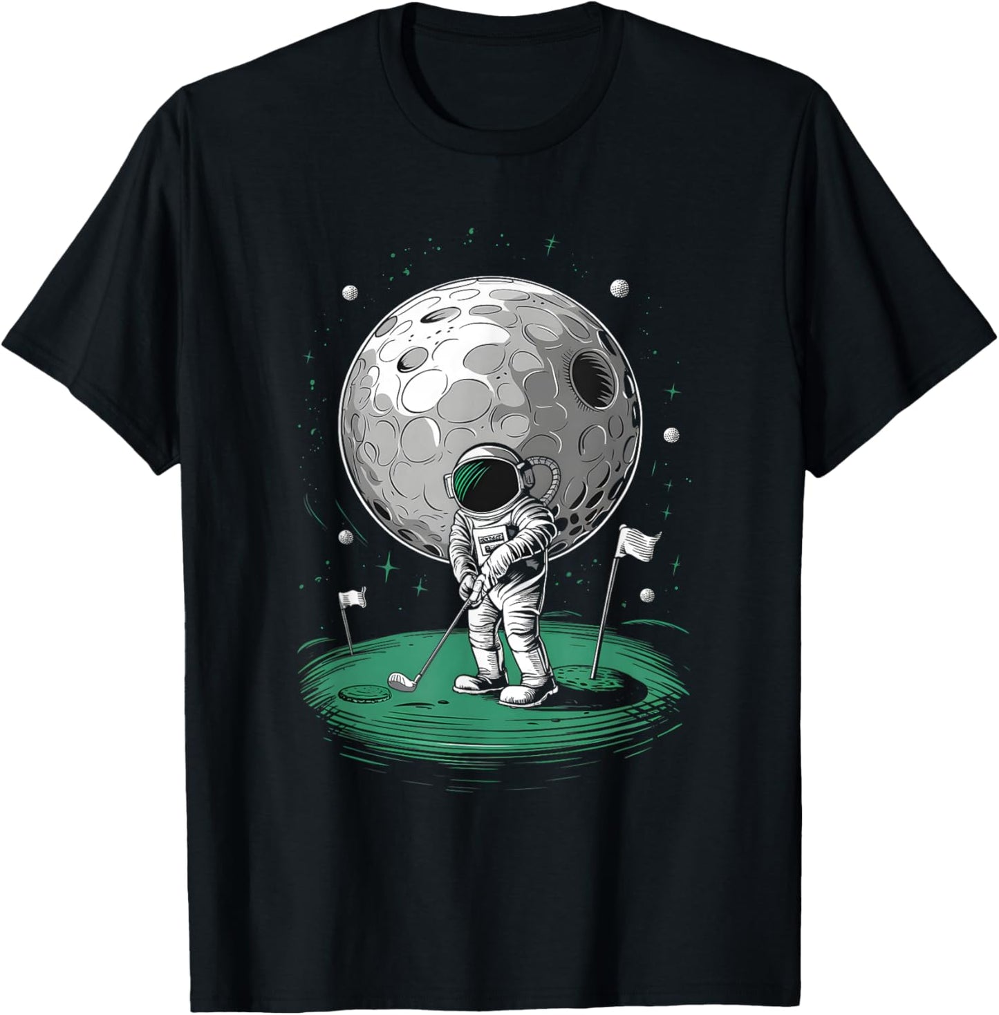 Astronaut Golfing On Moon Funny Golf T-Shirt - T-Shirt | Black