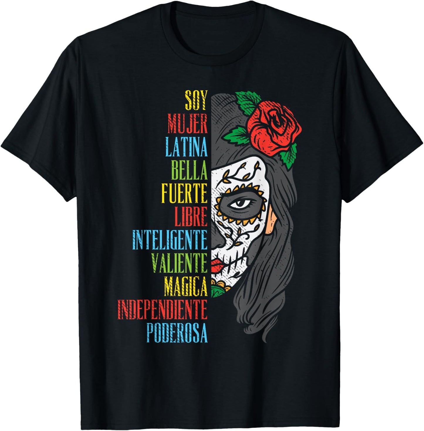 Soy Mujer Latina Sugar Skull Women Cinco De Mayo Hispanic T-Shirt - T-Shirt | Black