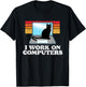 I Work On Computers Distracting Cat on Laptop Funny Retro T-Shirt - T-Shirt | Black