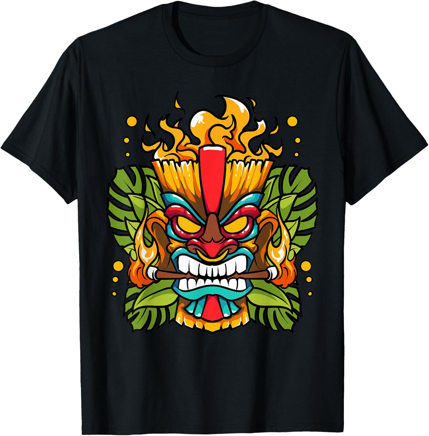 Hawaiian Tiki Mask Fire Totem God Of The Luau T-Shirt - T-Shirt | Black