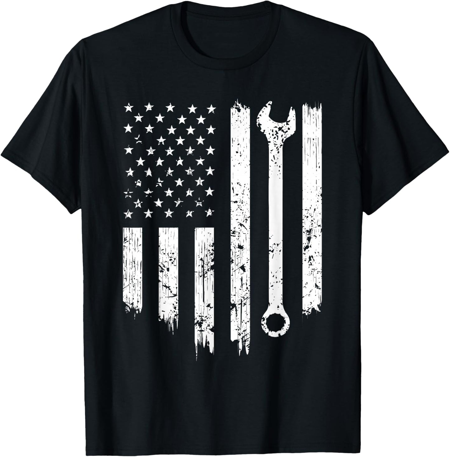 Funny Vintage Mechanic Distressed American Flag Gift T-Shirt - T-Shirt | Black