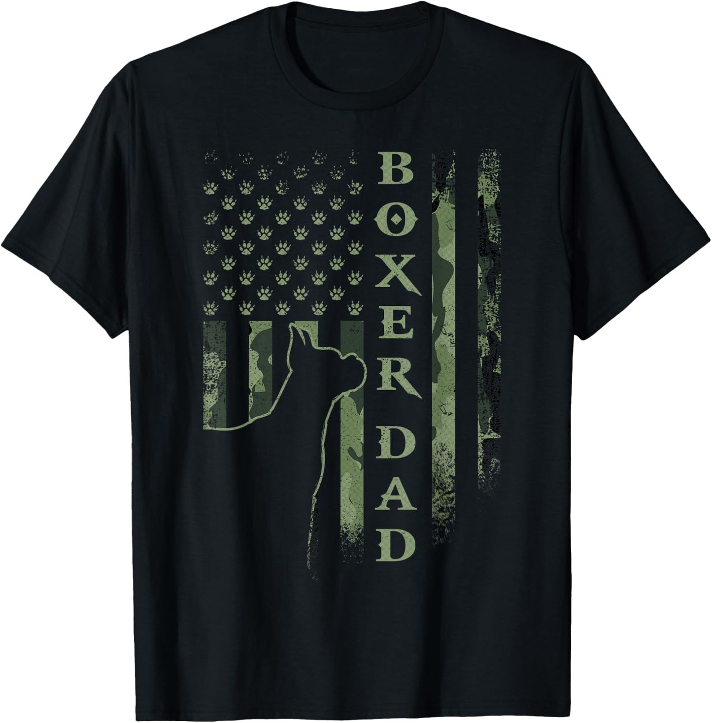 Vintage USA American Camo Flag Proud Boxer Dad Silhouette T-Shirt - T-Shirt | Black