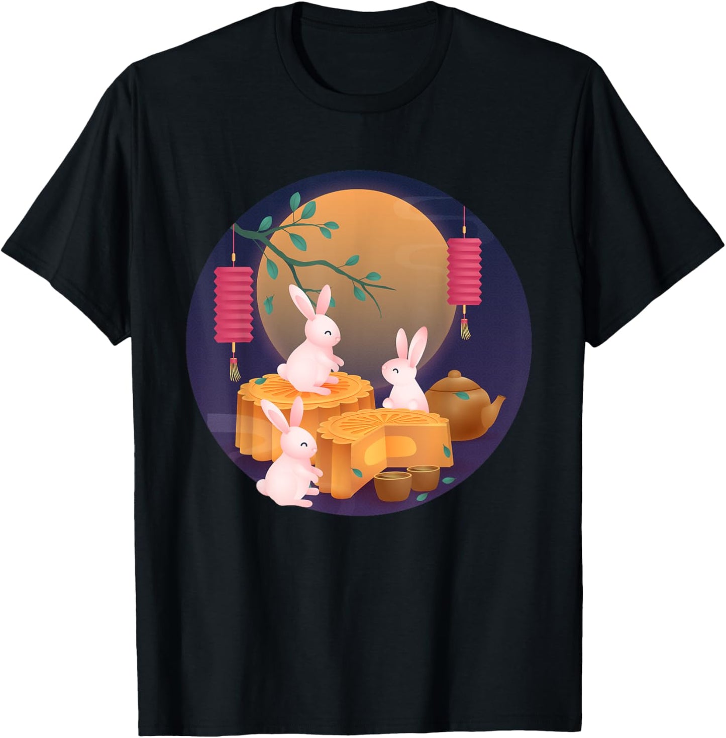 Mid-Autumn Festival Cute Rabbit Mooncake Party Boys Girls T-Shirt - T-Shirt | Black