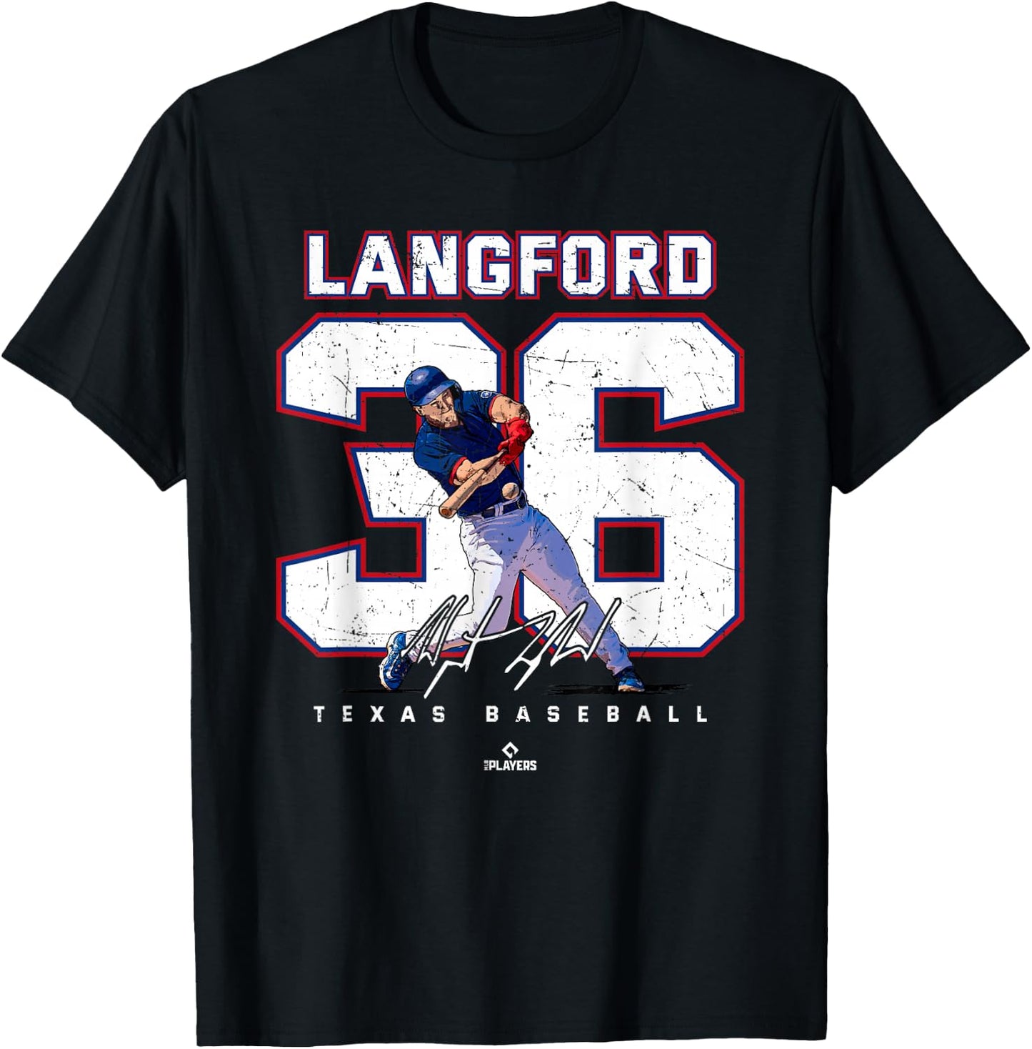 Number and Portrait Wyatt Langford Texas MLBPA T-Shirt - T-Shirt | Black