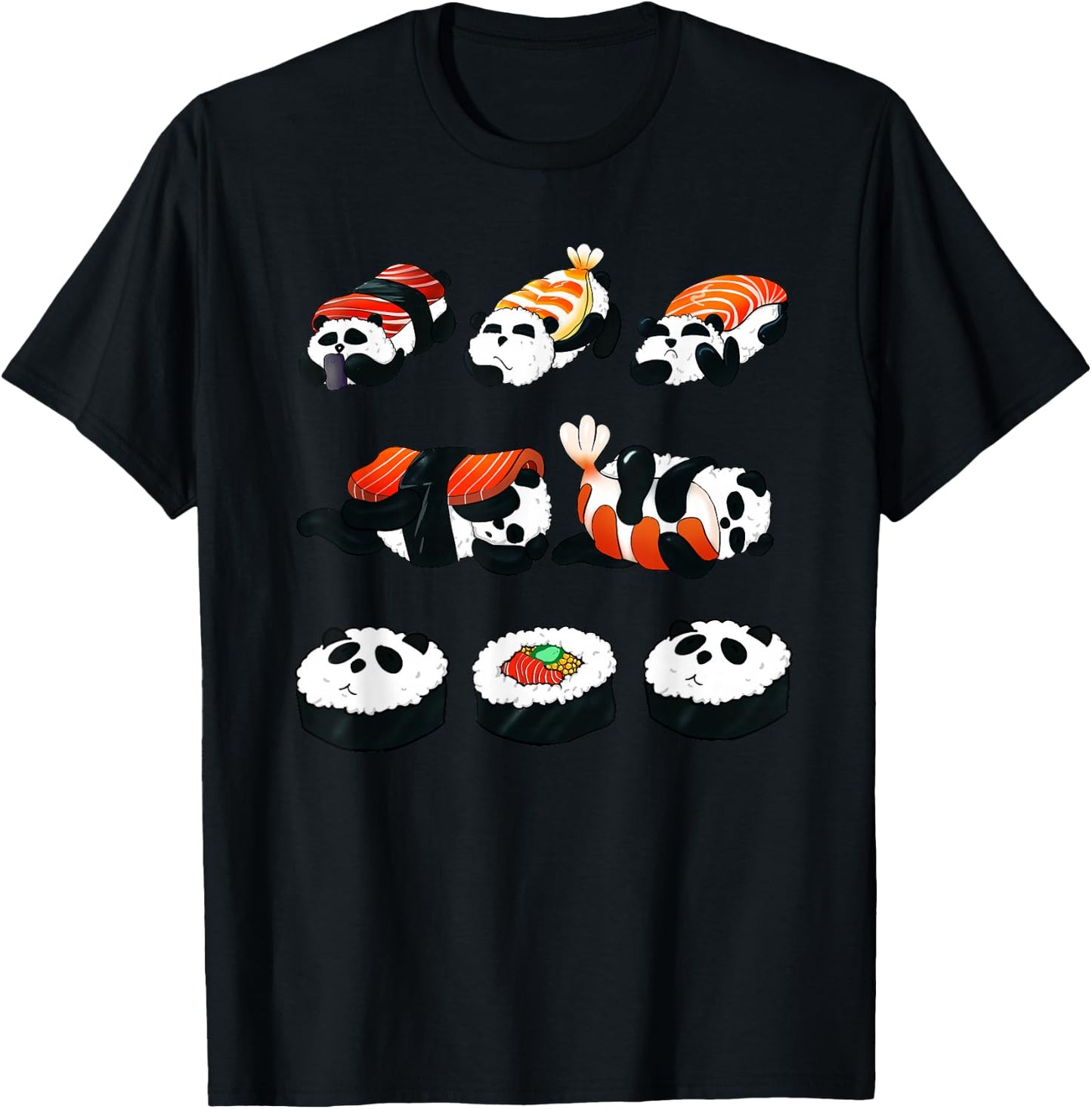 Panda Sushi Hug Animal Maki Lover Funny Cute Food Gift T-Shirt - T-Shirt | Black