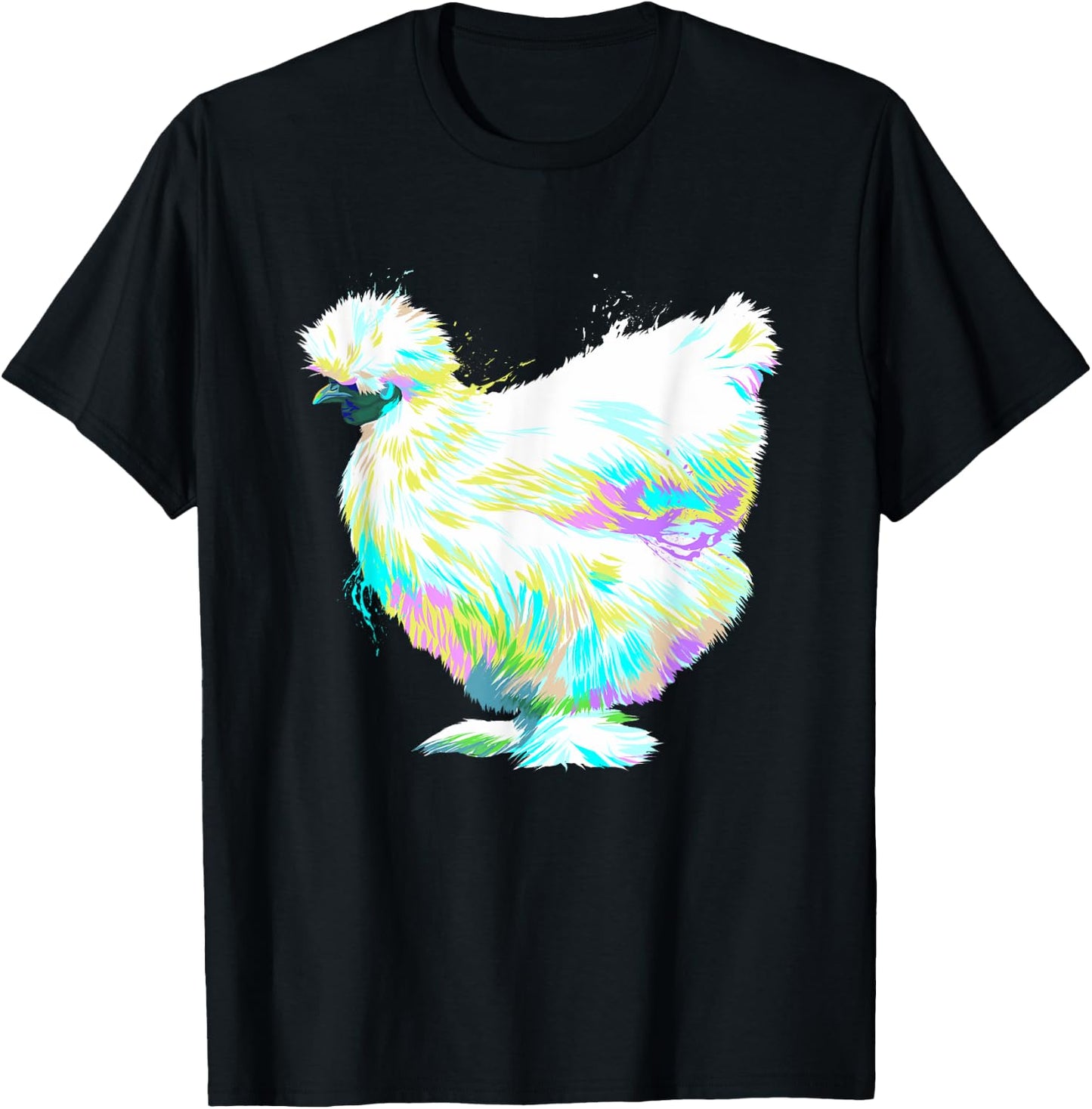 Colorful Splash Silkie Chicken T-Shirt - T-Shirt | Black