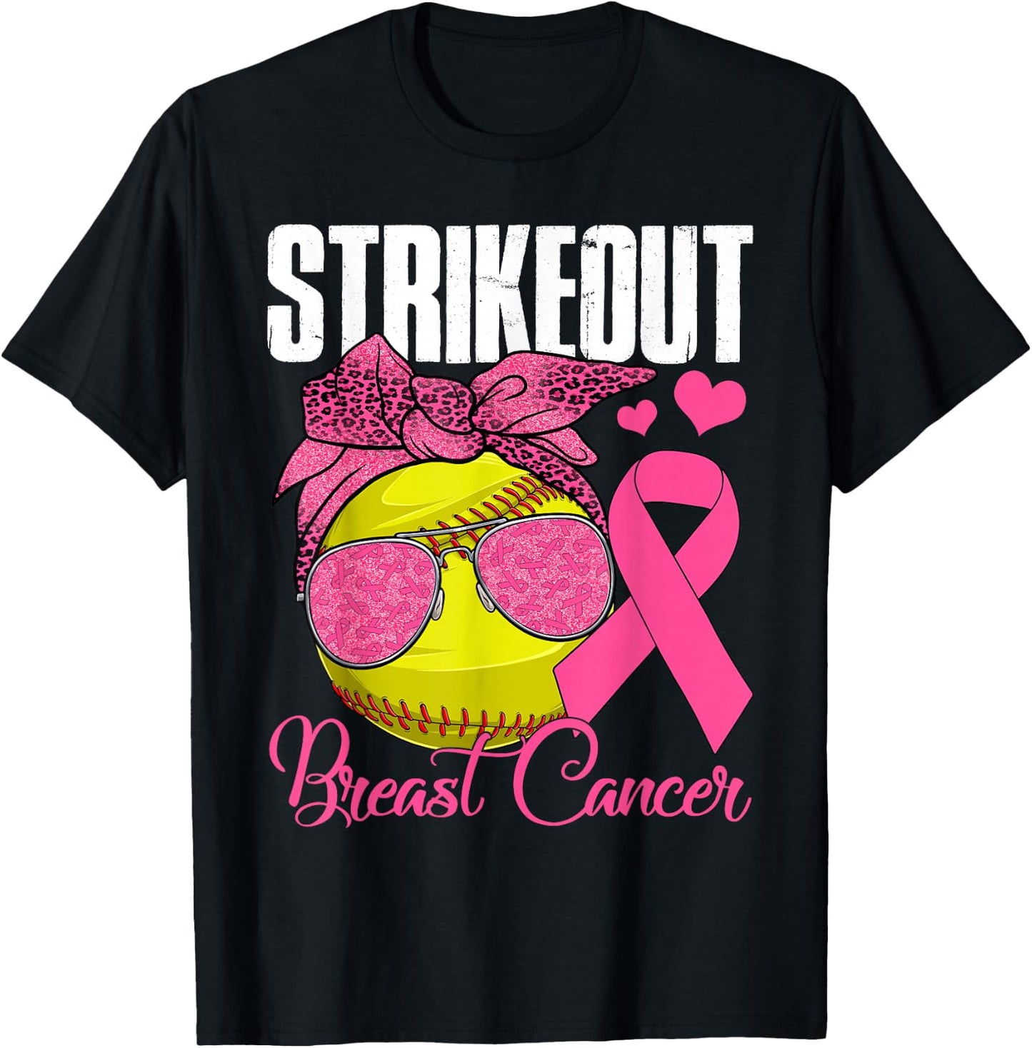 Strike Out Breast Cancer Softball Ball & Pink Ribbon Women T-Shirt - T-Shirt | Black