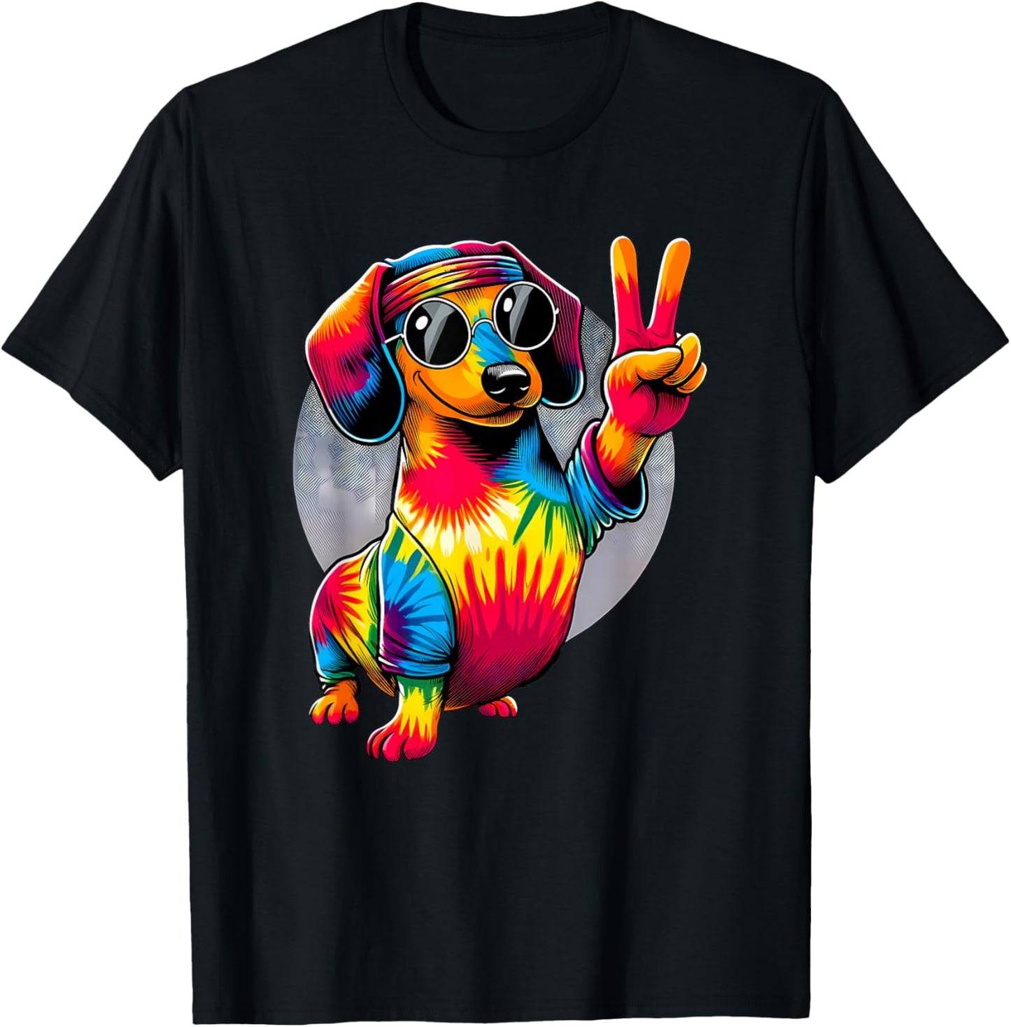 Peace Sign Tie Dye Weiner Dachshund Dog Women Kids T-Shirt - T-Shirt | Black