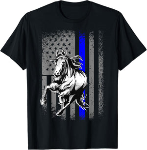 Mounted Patrol Police Horse American Flag T-Shirt - T-Shirt | Black