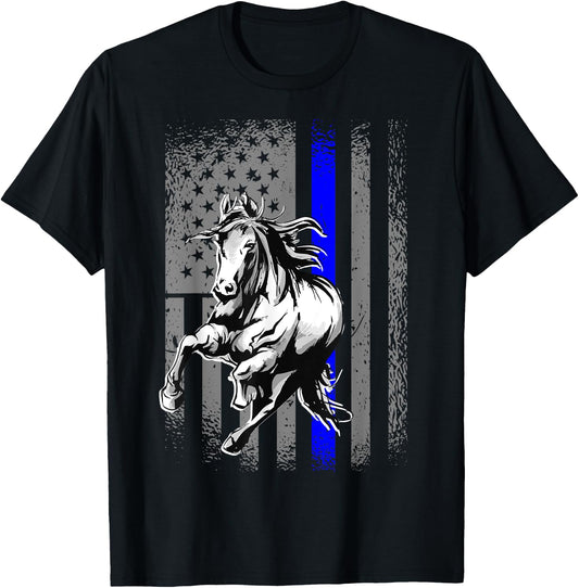 Mounted Patrol Police Horse American Flag T-Shirt - T-Shirt | Black