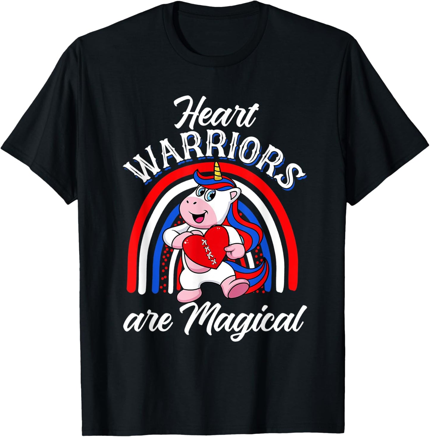 Heart Warrior Rainbow Magical Unicorn Red And Blue Gifts T-Shirt - T-Shirt | Black