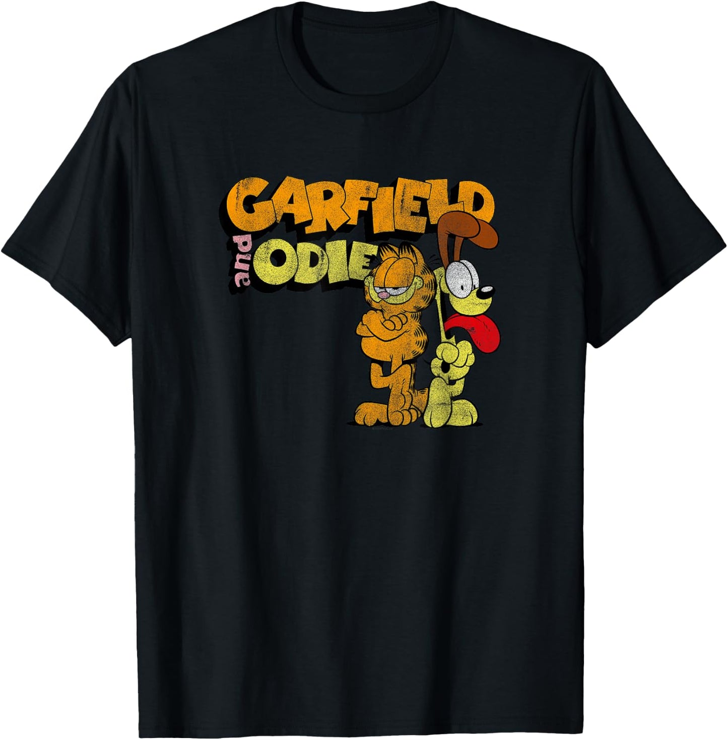 Garfield Distressed Garfield and Odie Cartoon Cat T-Shirt - T-Shirt | Black