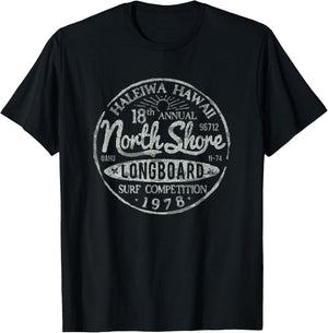 Long Board North Shore Surf Vintage Hawaii Beach T-Shirt - T-Shirt | Black