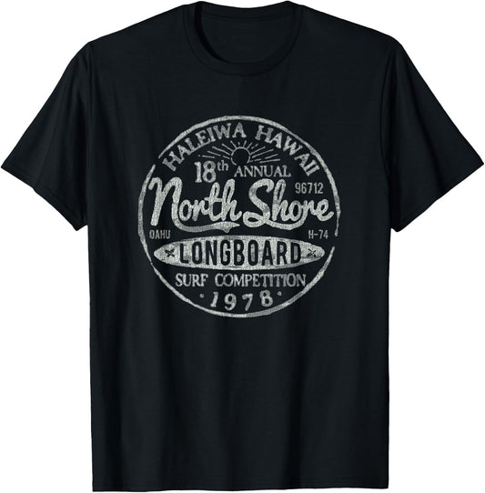Long Board North Shore Surf Vintage Hawaii Beach T-Shirt - T-Shirt | Black