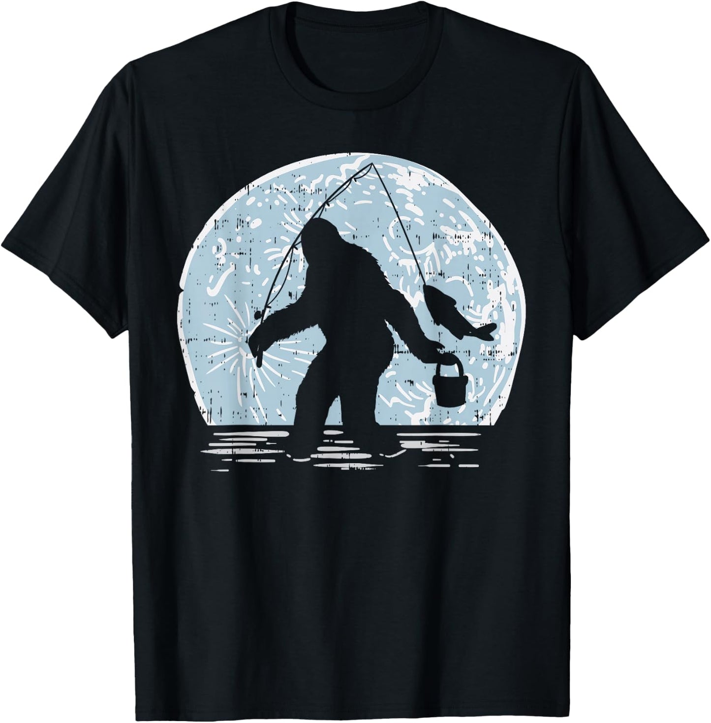 Bigfoot Sasquatch Fishing Moon Funny Fisherman Angler Gift T-Shirt - T-Shirt | Black