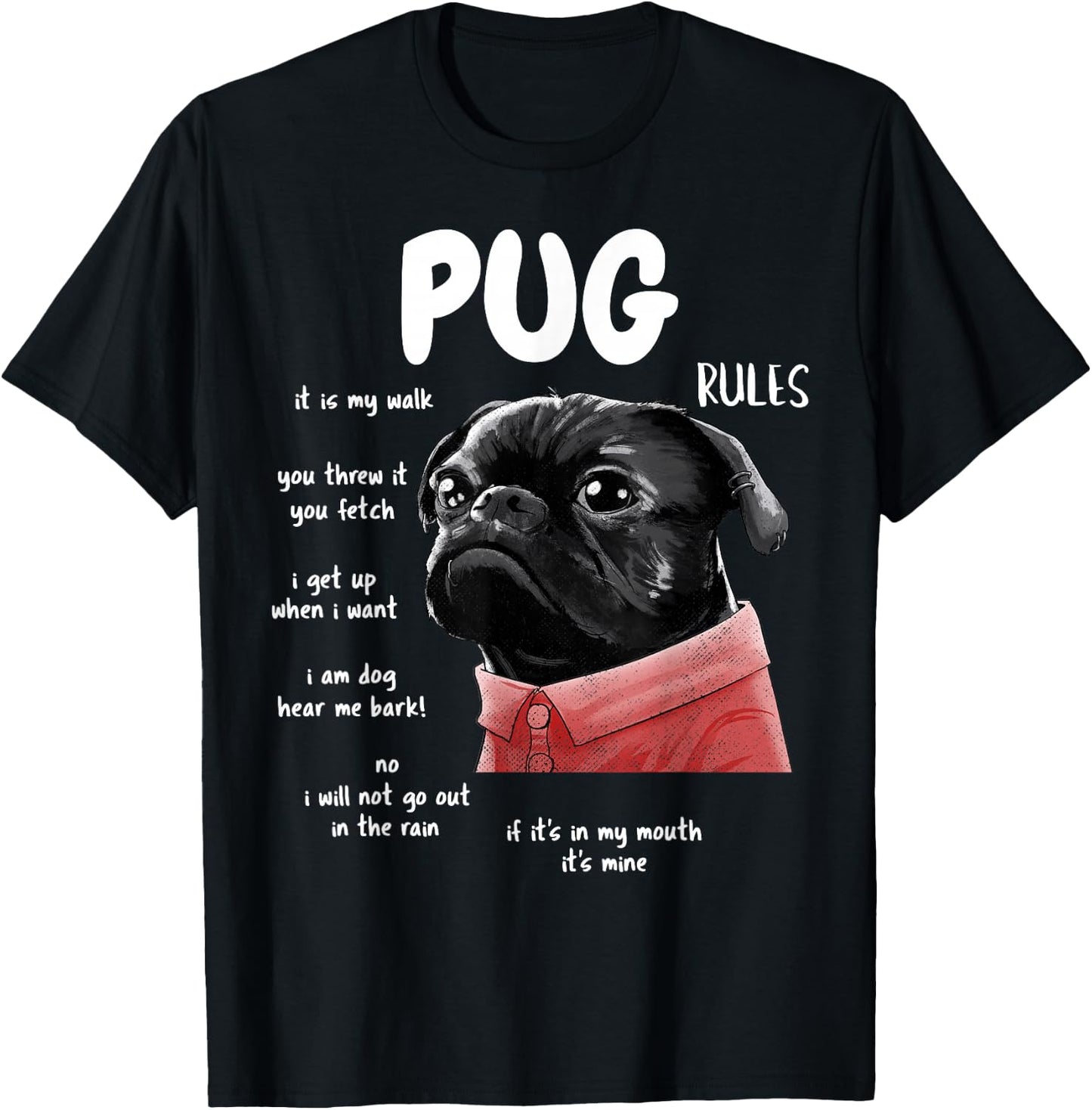 Cute Kawaii Funny Black Pug Dog Rules Gifts Men Women Kids Small T-Shirt - T-Shirt | Black
