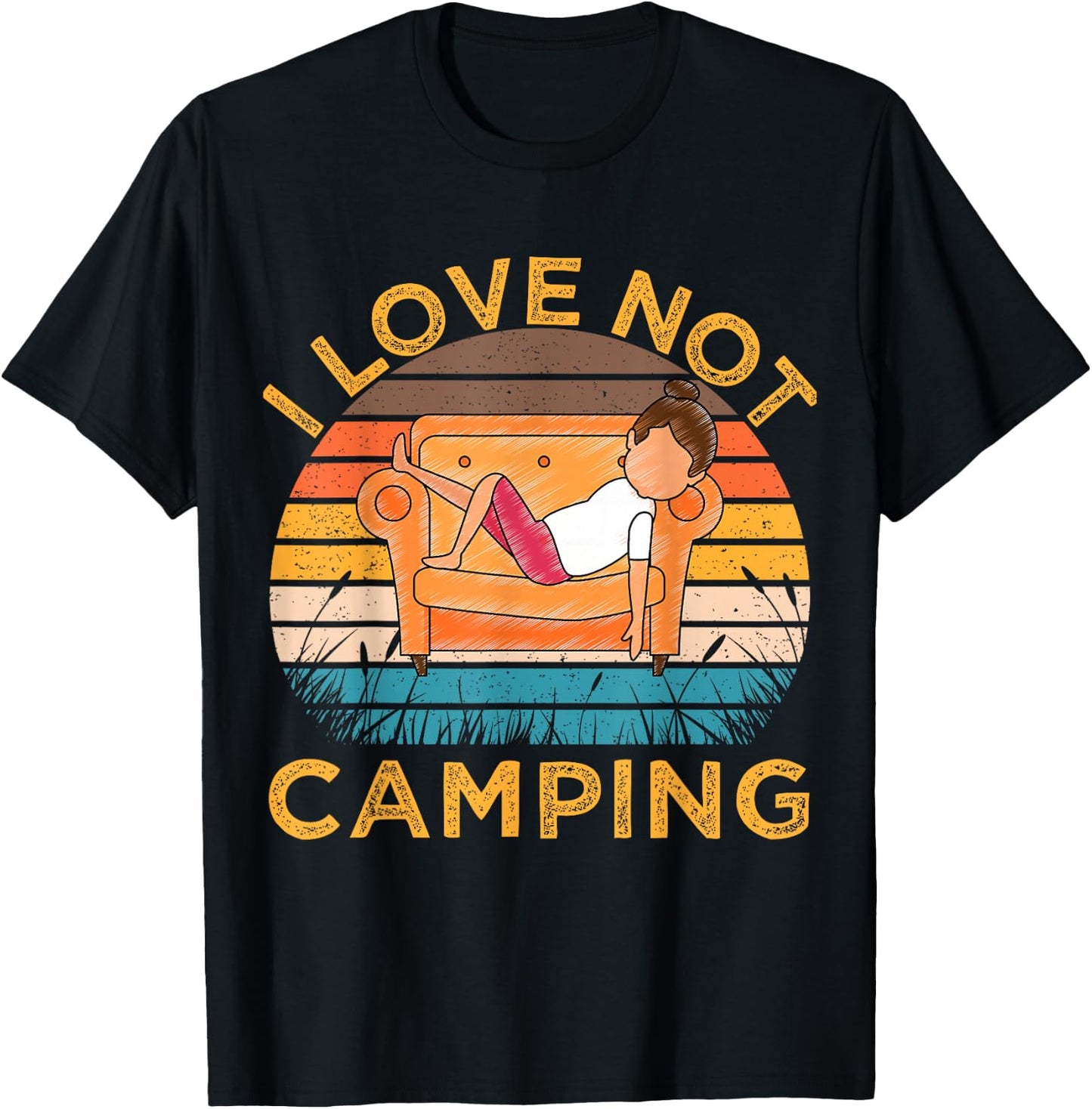 Indoorsy Girls I Love Not Camping Vintage Homebody Mom Girl T-Shirt - T-Shirt | Black