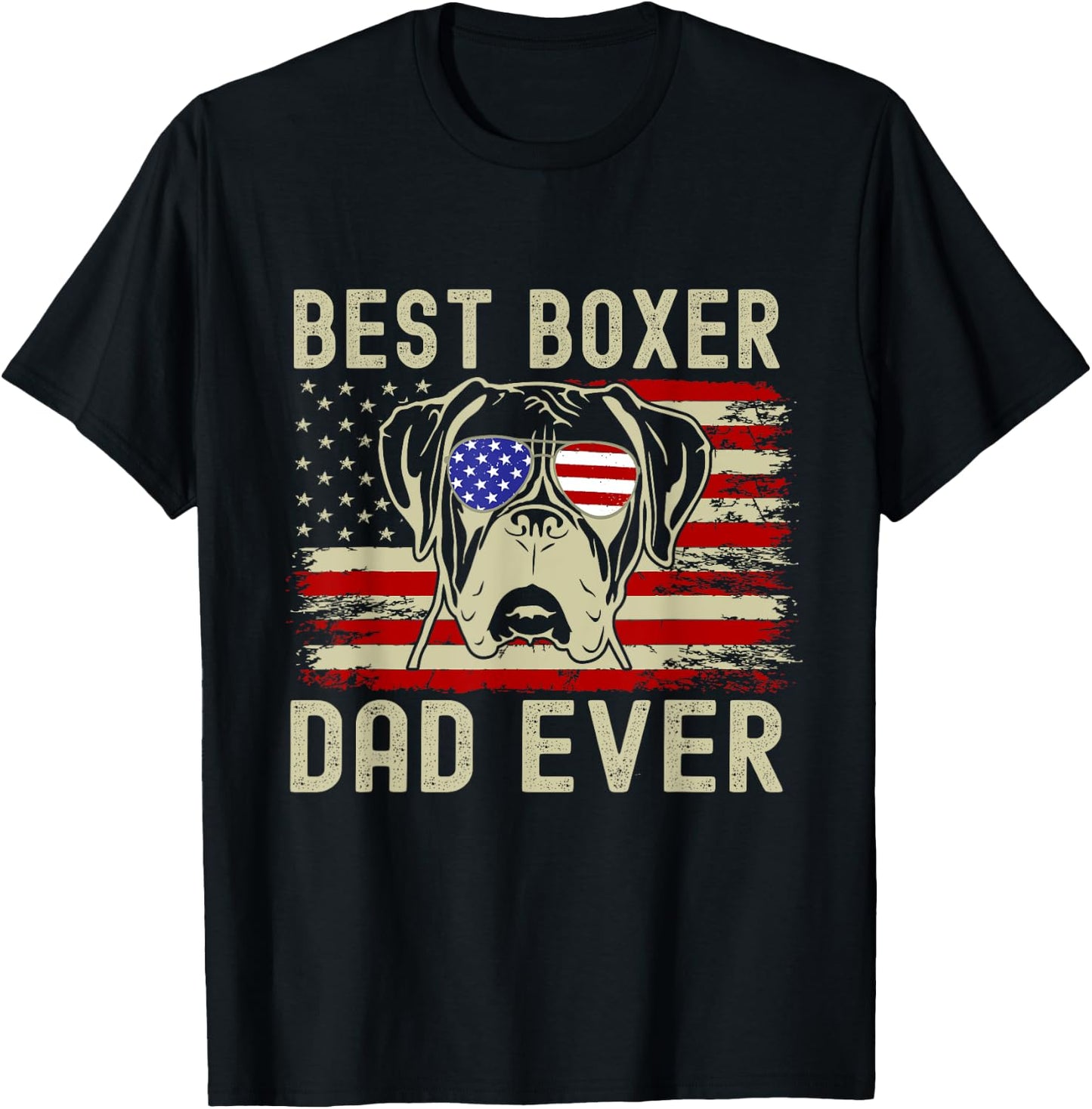 Best Boxer Dad Ever USA Flag Dog Lover Father's Day T-Shirt - T-Shirt | Black