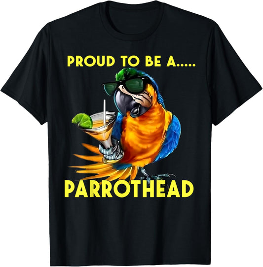 Proud To Be A Parrothead Funny Parrot Drinking Margarita T-Shirt - T-Shirt | Black