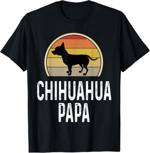Funny Chihuahua Papa Grandpa Dad Lover Dog Owner Retro T-Shirt - T-Shirt | Black