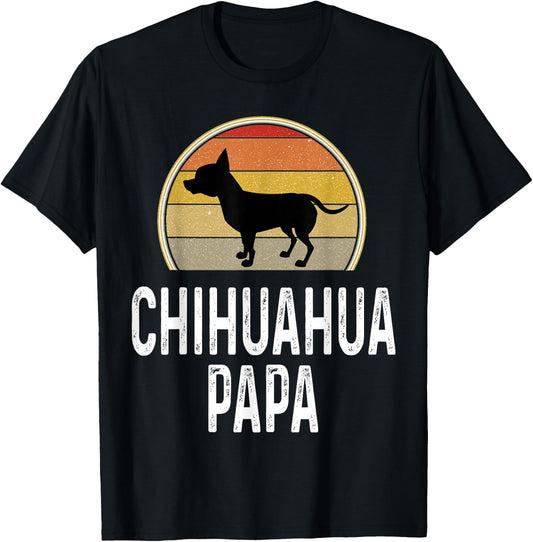 Funny Chihuahua Papa Grandpa Dad Lover Dog Owner Retro T-Shirt - T-Shirt | Black