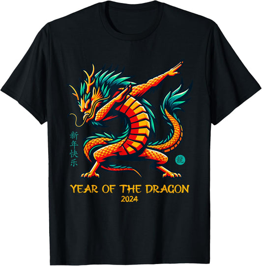 Dabbing Dragon Chinese New Year Of The Dragon 2024 T-Shirt - T-Shirt | Black