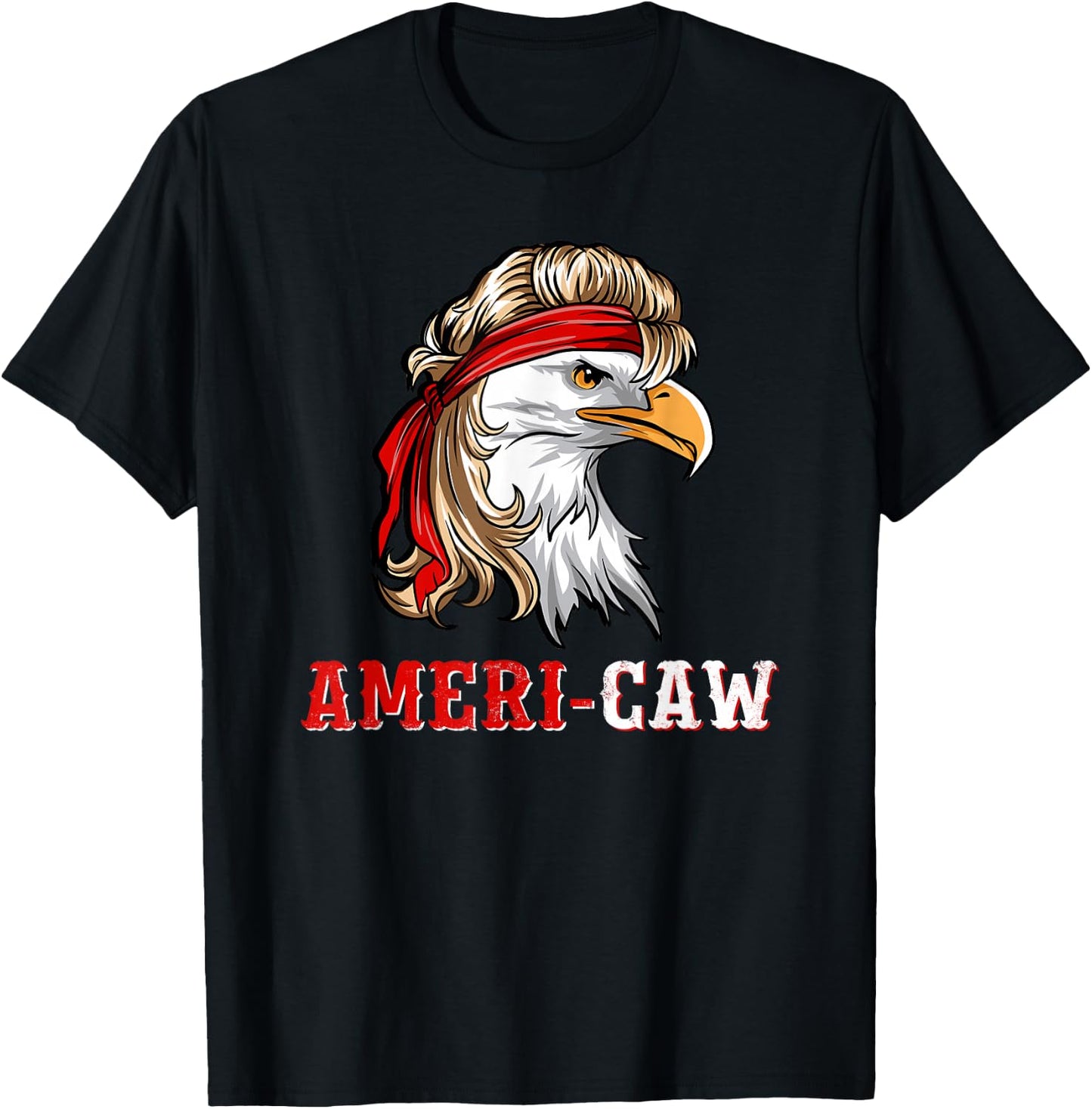 Funny July 4th American Flag USA Patriotic Eagle Ameri-caw T-Shirt - T-Shirt | Black