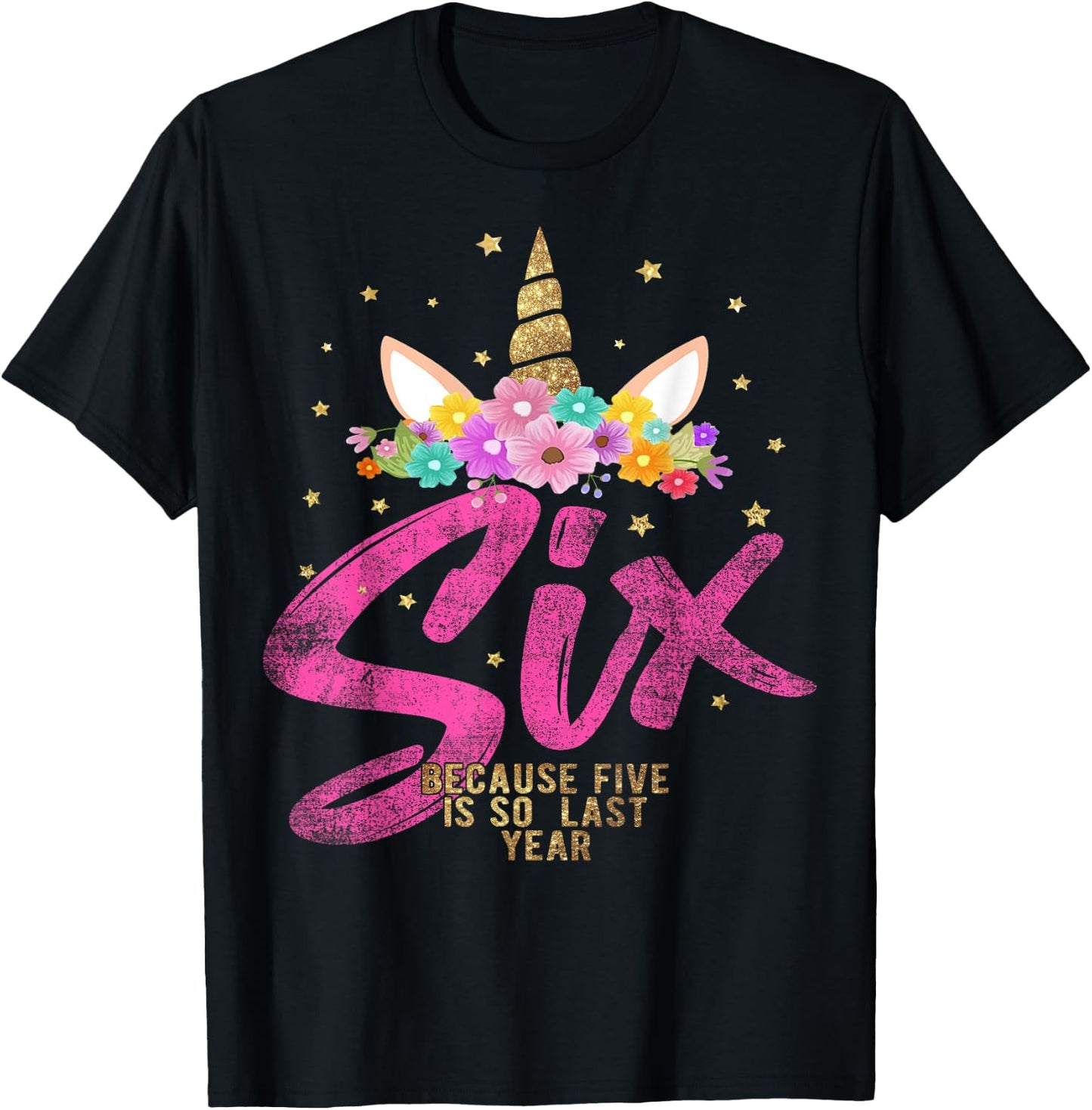 Unicorn Birthday Girl 6 Years Old Gift 6th B-day T-Shirt - T-Shirt | Black