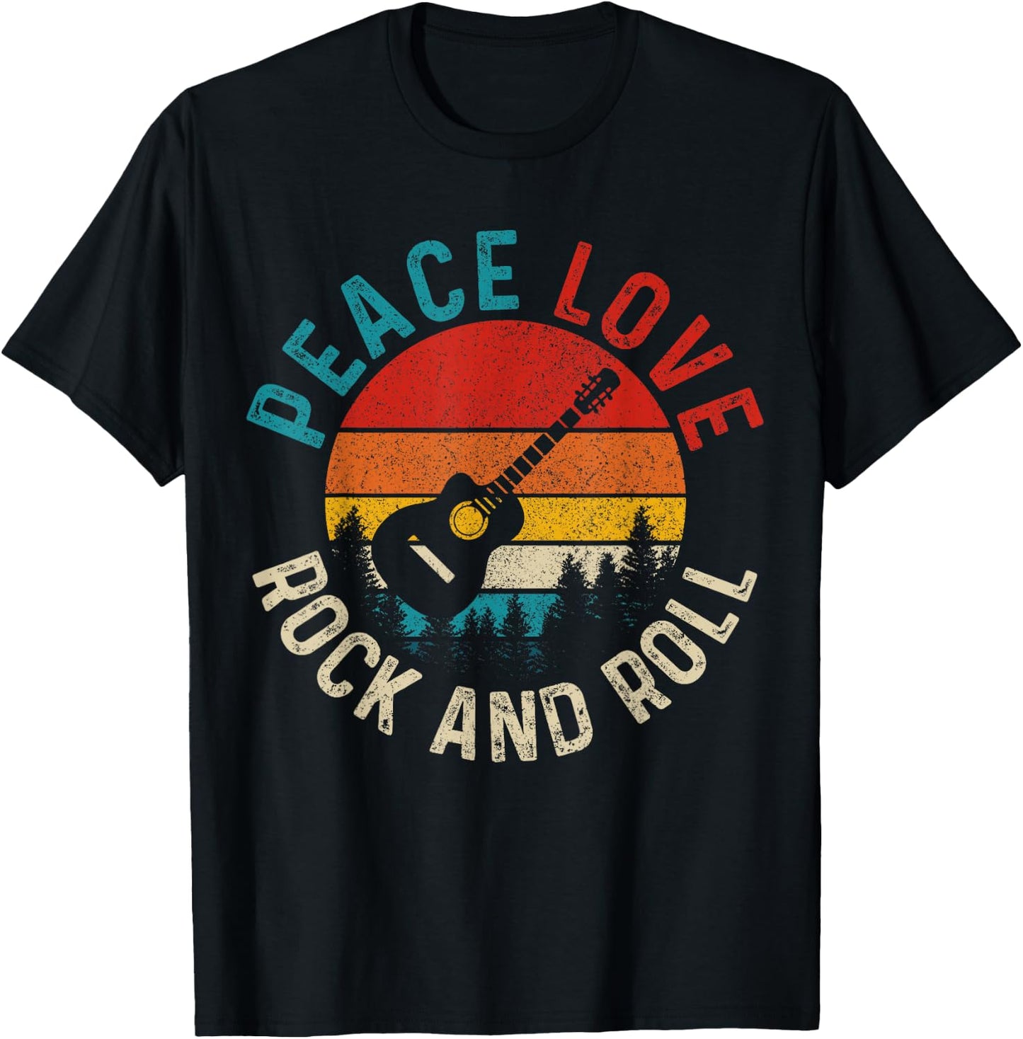 Peace Love & Rock & Roll Guitar Player Guitarist Vintage T-Shirt - T-Shirt | Black