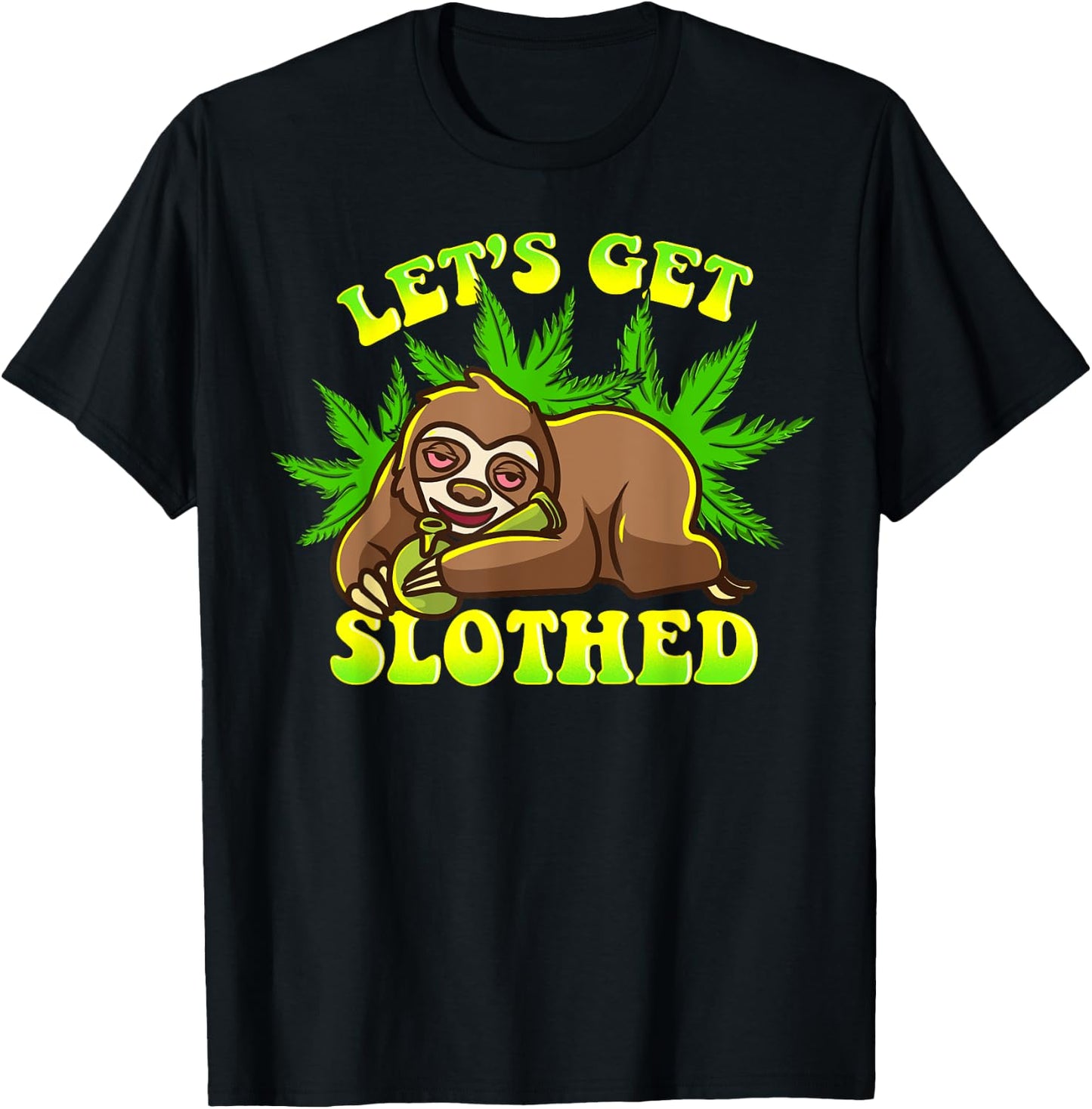 Stoned Sloth Blood Shot Eyes Pot Marijuana Bong Weed Sloth T-Shirt - T-Shirt | Black