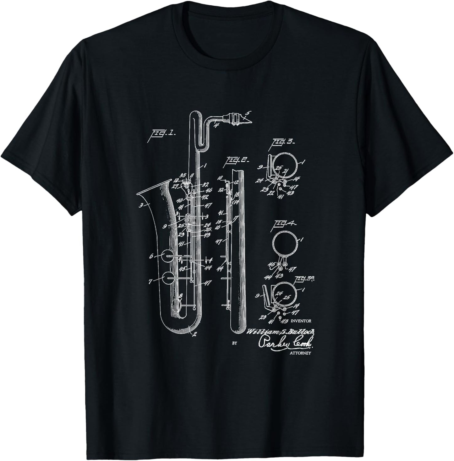 Saxophone Bari Sax Patent Style Cool Saxophonist T-Shirt - T-Shirt | Black