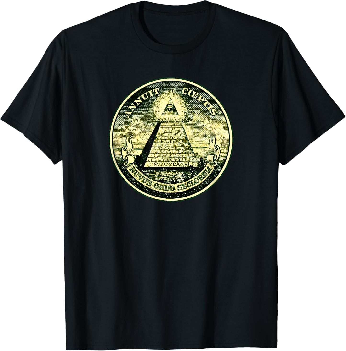 Dollar, all-seeing eye, symbol, masonic, pyramid, triangle T-Shirt - T-Shirt | Black