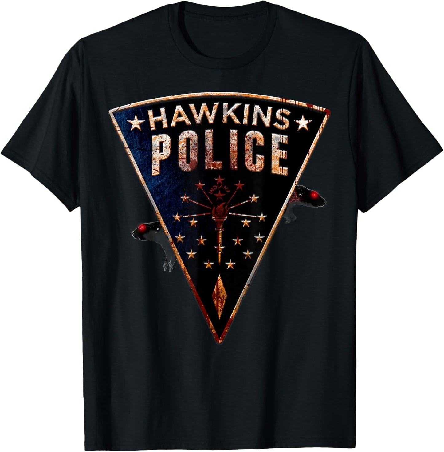 Netflix Stranger Things Hawkins Police Rats Patch T-Shirt - T-Shirt | Black