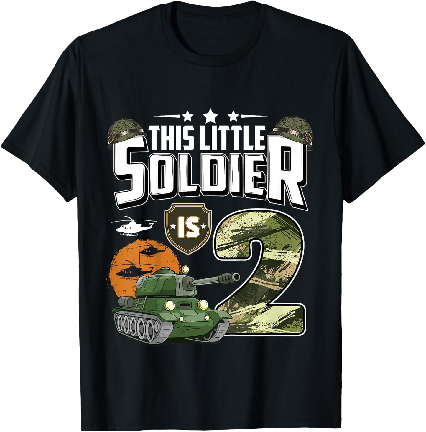 Kids 2 Year Old Soldier 2nd Birthday Military Themed Camo boys T-Shirt - T-Shirt | Black