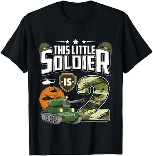 Kids 2 Year Old Soldier 2nd Birthday Military Themed Camo boys T-Shirt - T-Shirt | Black