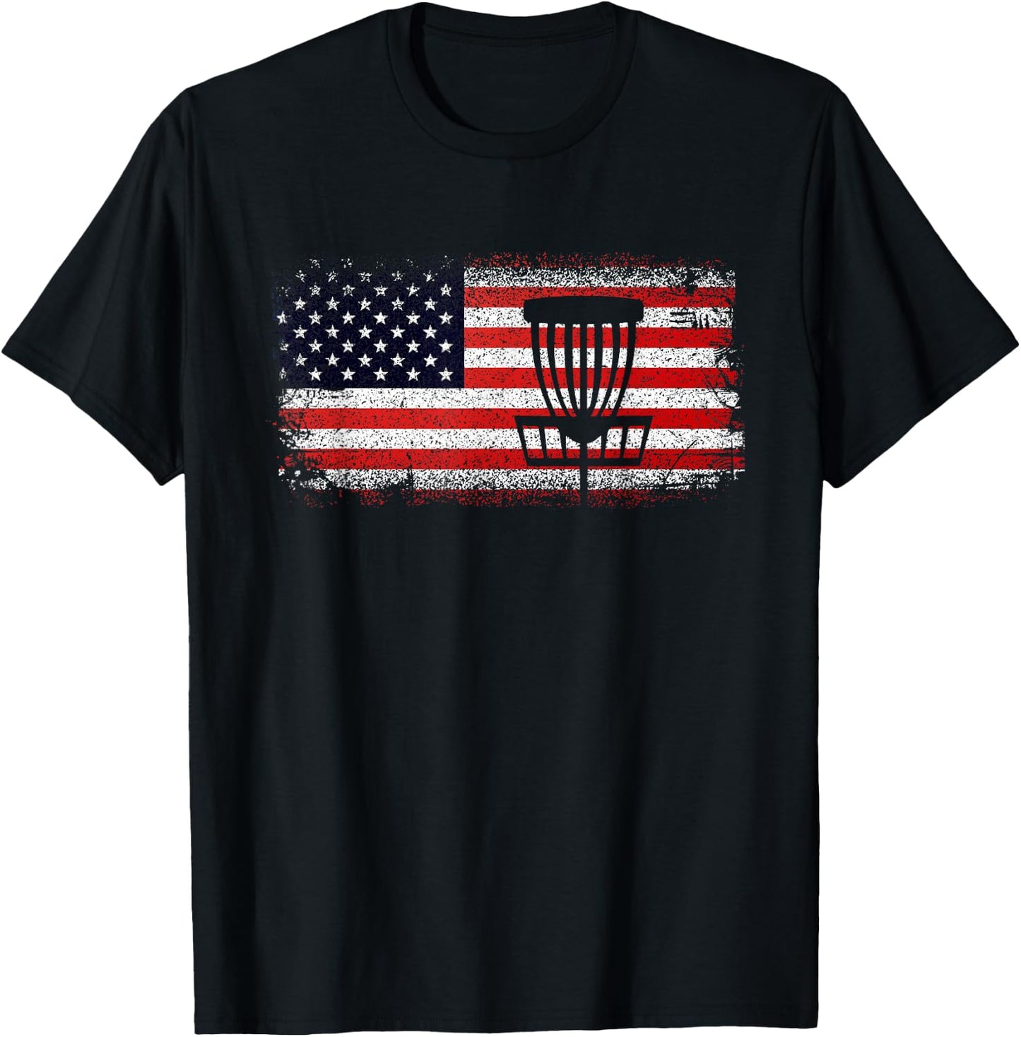Disc Golf American Flag - Red White and Blue Women Kids Men T-Shirt - T-Shirt | Black