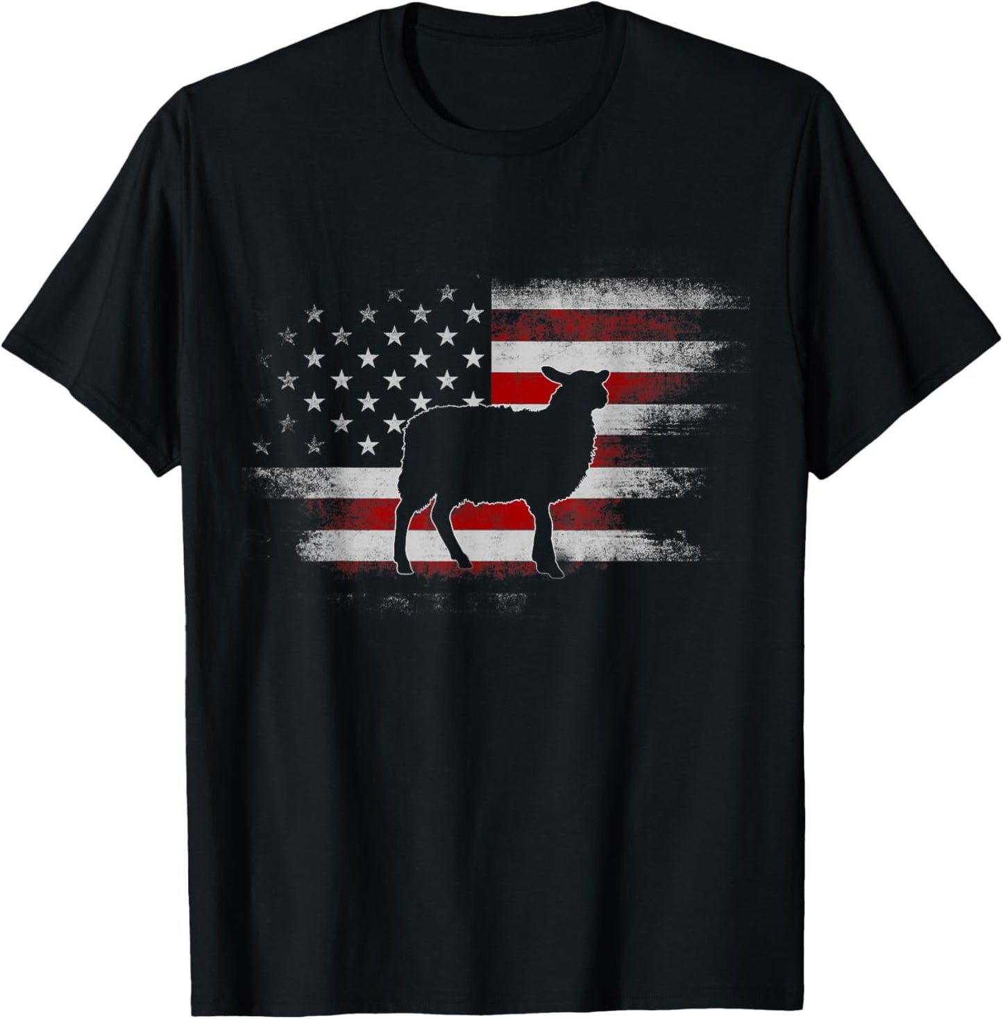 Farm Sheep 4th Of July Cool Sheep US Flag Vintage Design Women Kids Men T-Shirt - T-Shirt | Black