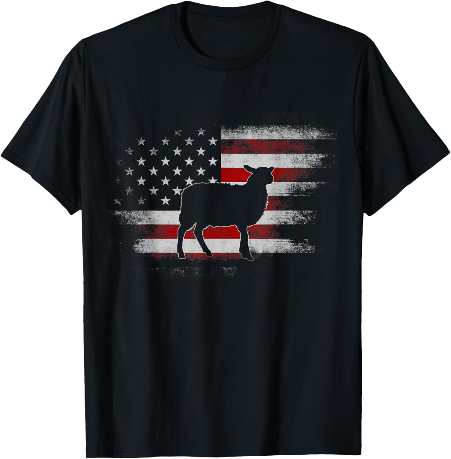 Farm Sheep 4th Of July Cool Sheep US Flag Vintage Design Women Kids Men T-Shirt - T-Shirt | Black