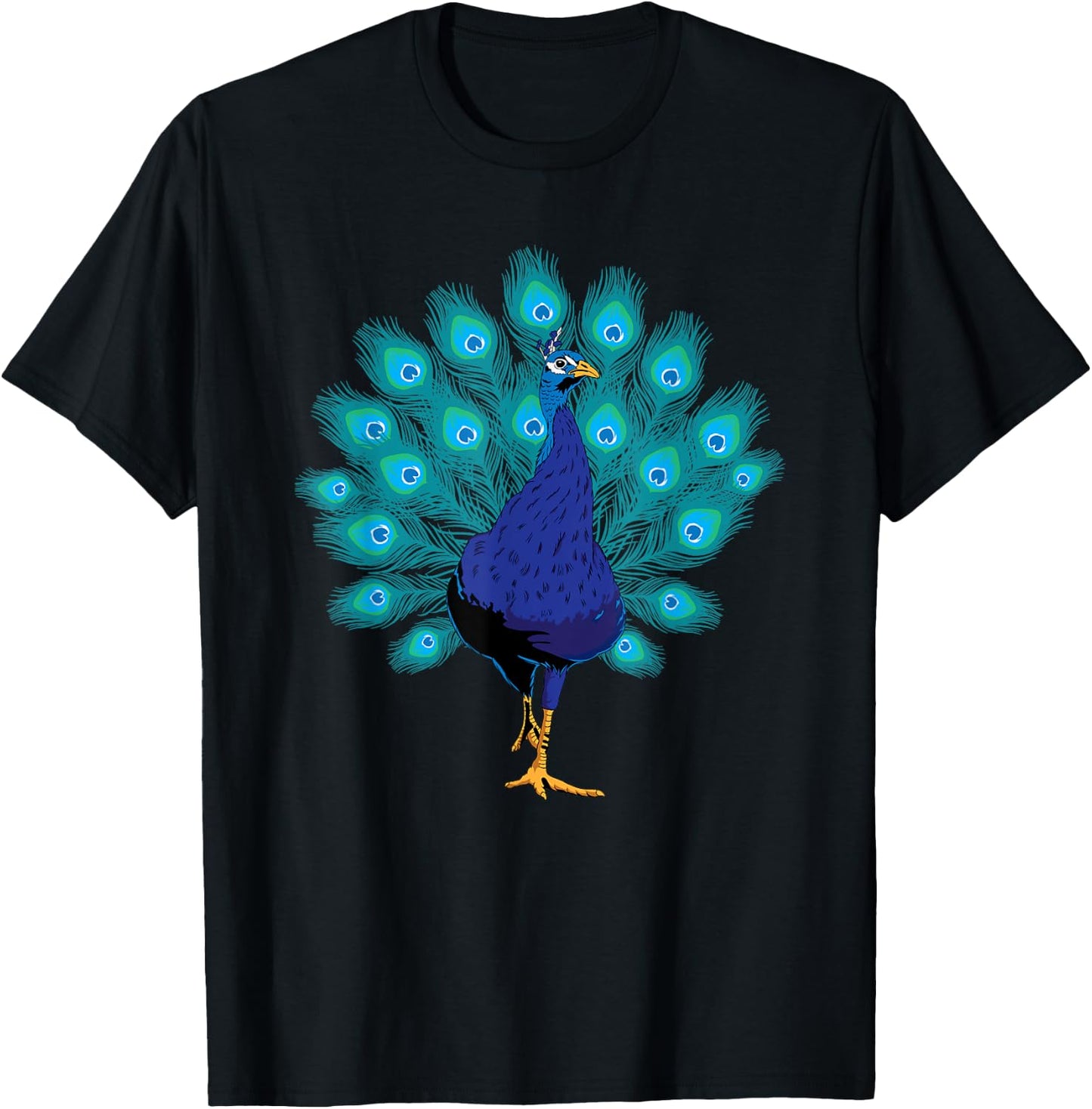 Blue Peacock Print Teal Feathers Bird Lover Men Women Gifts T-Shirt - T-Shirt | Black