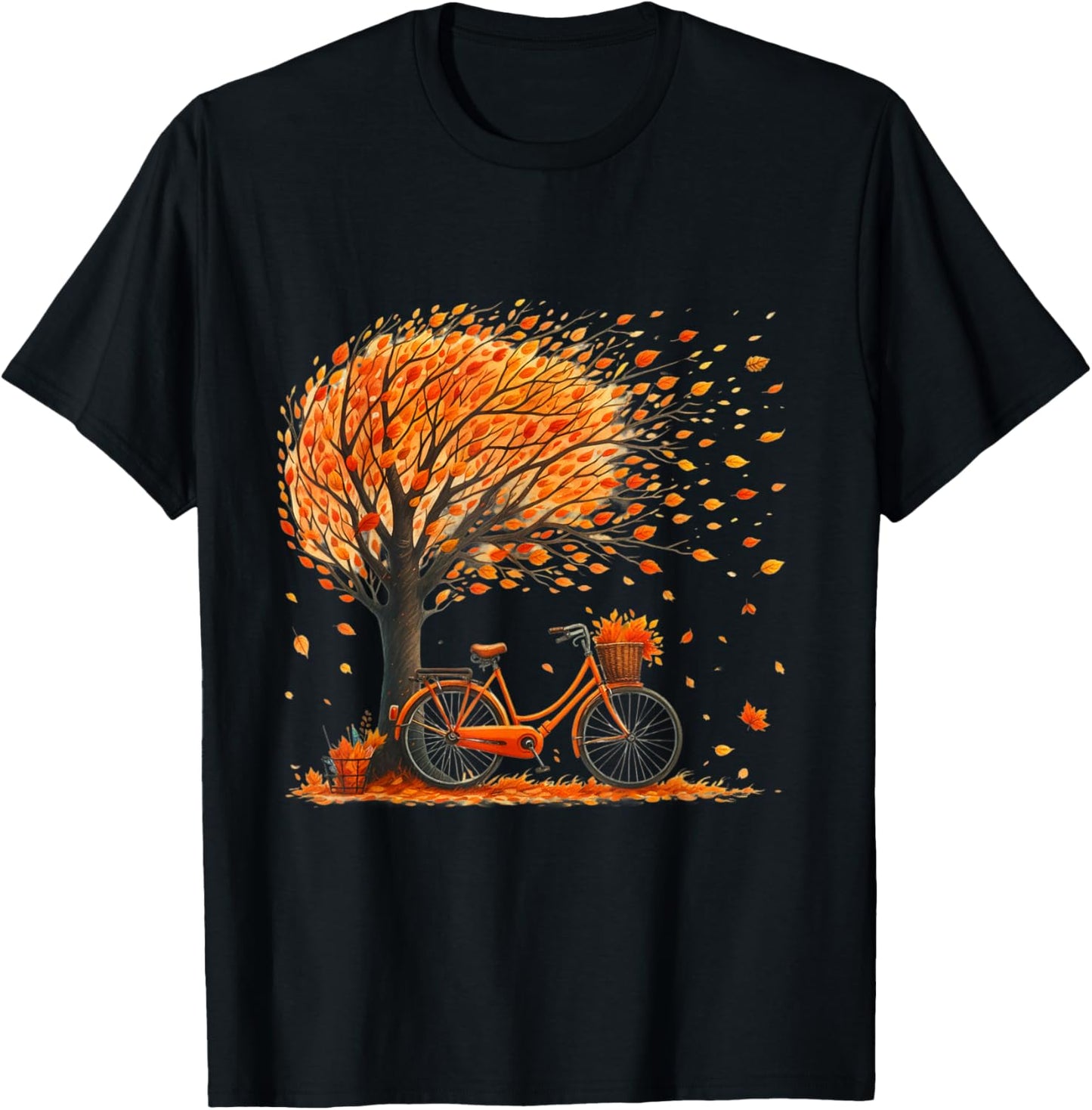Retro Fall Leaves Tree Bicycle Autumn Season Fall Foliage T-Shirt - T-Shirt | Black
