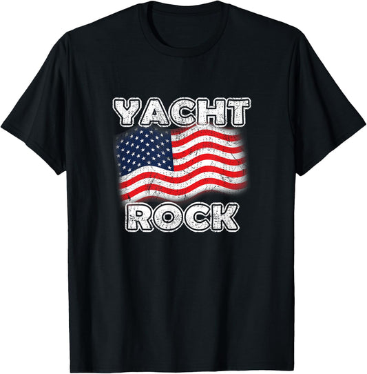 Yacht Rock American Flag Fun July 4th Maritime Vintage Style Women Men T-Shirt - T-Shirt | Black