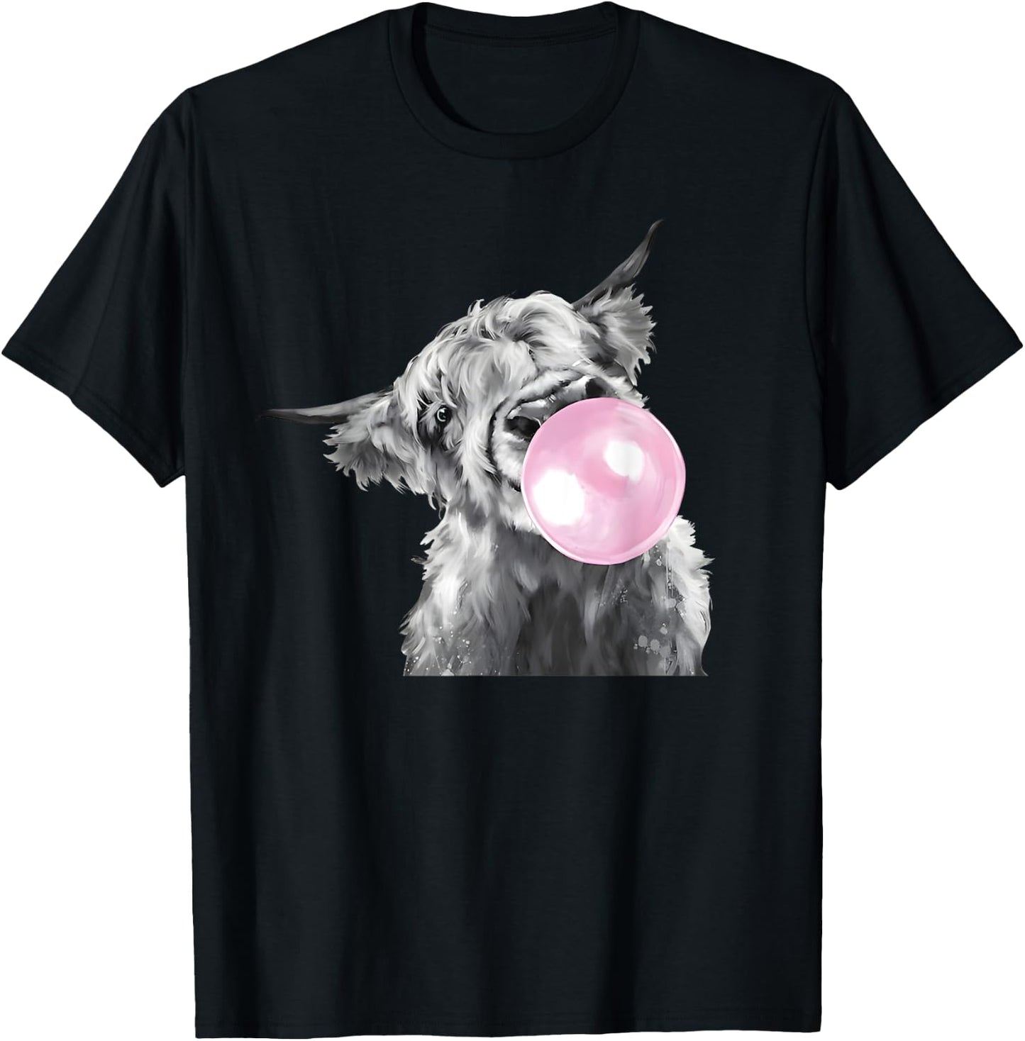 Cute Highland Cow With Bubblegum White And Black Western T-Shirt - T-Shirt | Black